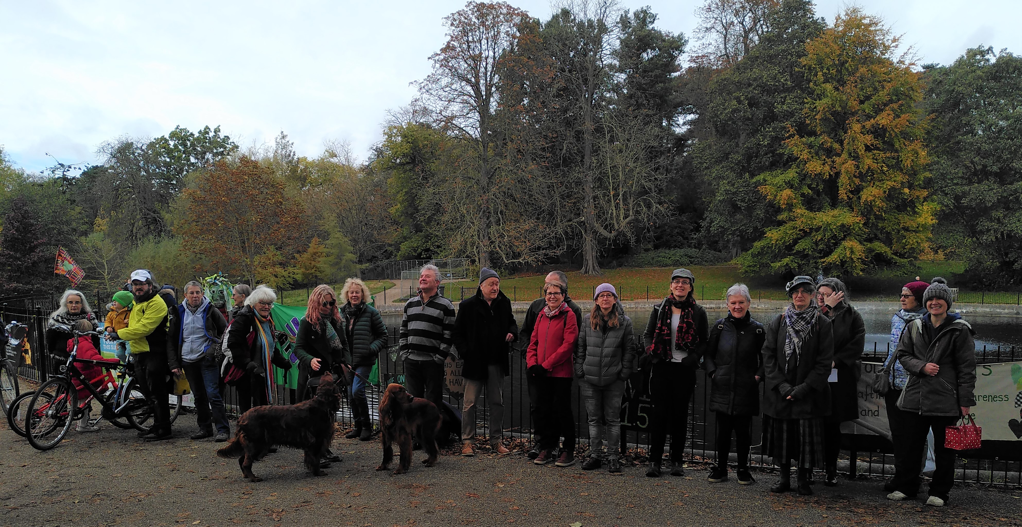 Green Party members and others gathering in Christchurch Park